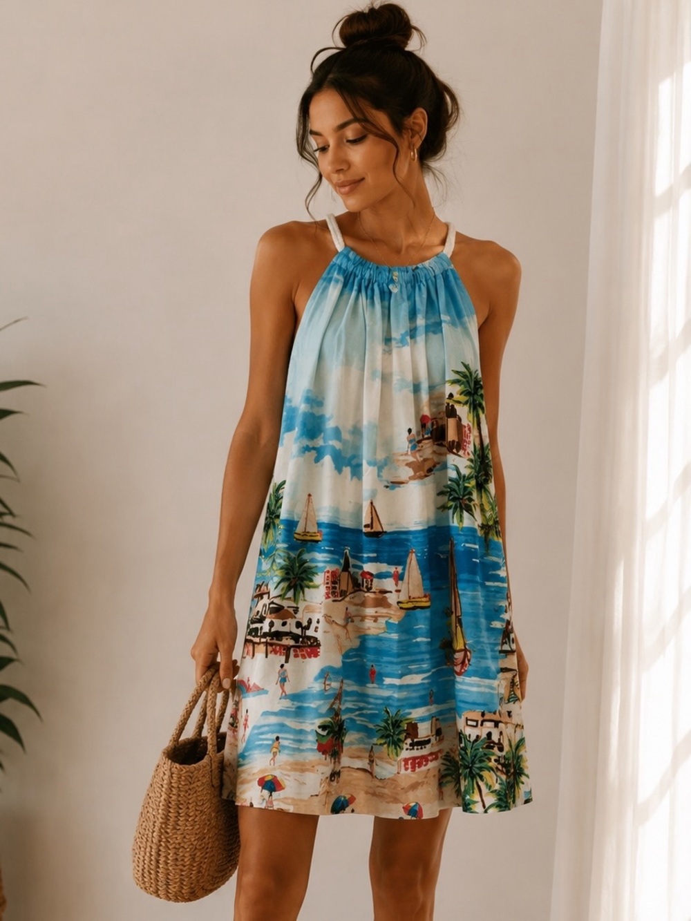 London Times Avelle Linen Blend Halter Neck Dress – Size S